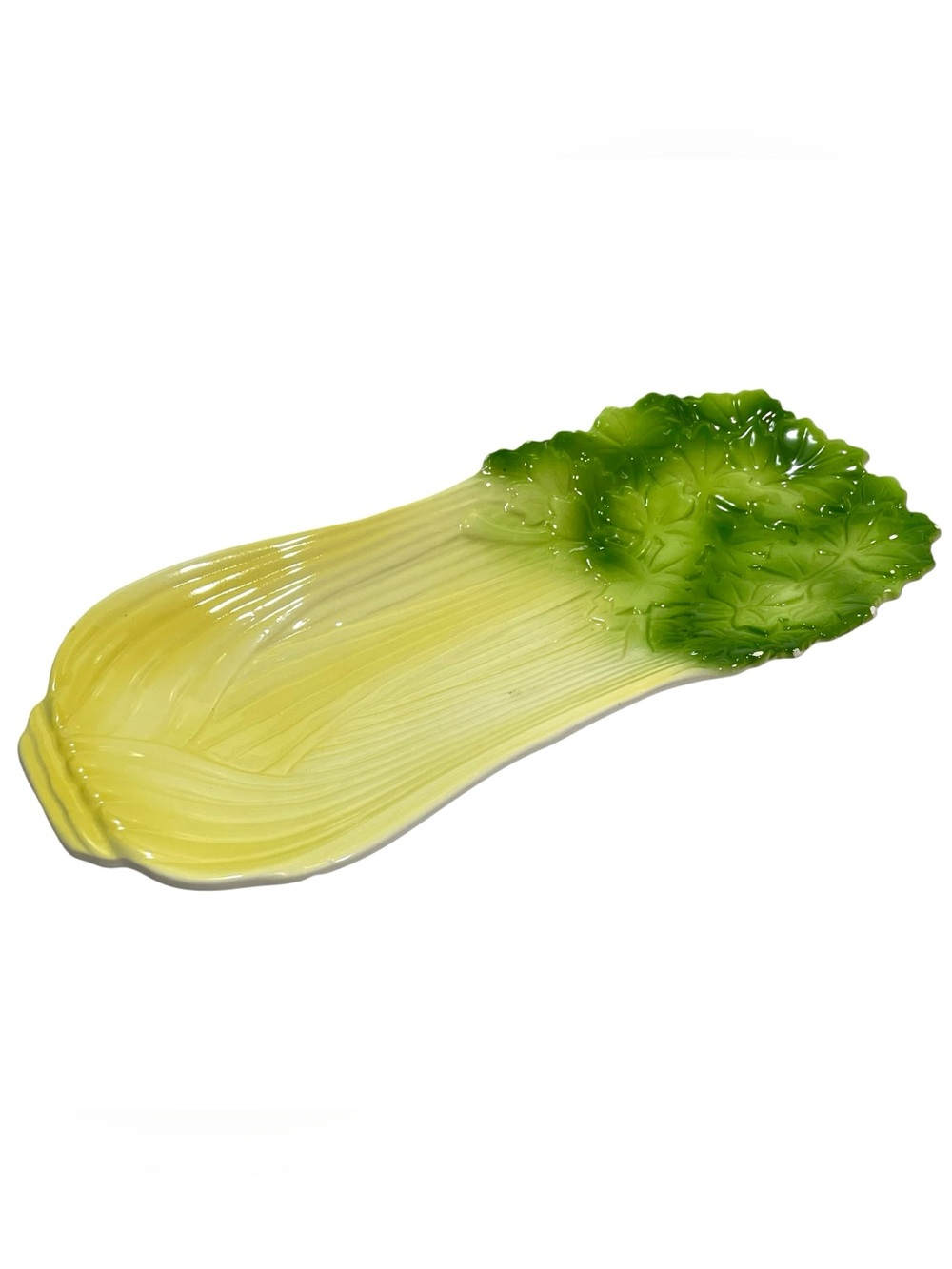 Vintage 1960s Hand Painted Ceramic Celery Shaped Serving Dish or Spoon Rest